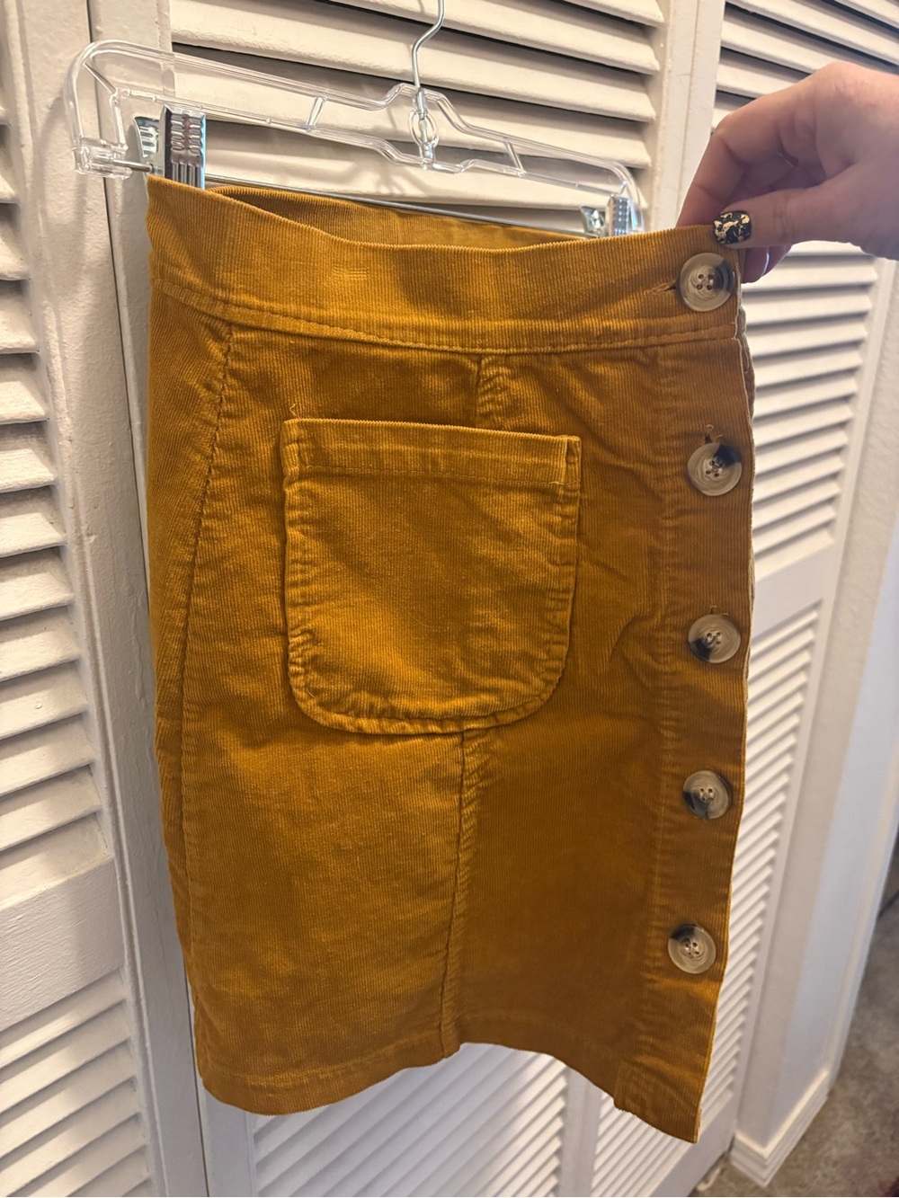 Button-Front Corduroy Mini Skirt in Mustard - Picture 4 of 6